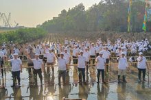 Simultaneous mangrove planting activity at four locations in North Jakarta.