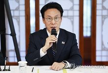 Prime Minister Kim Min-seok speaks during a high-level policy consultation meeting between the ruling party and the government at prime minister's residence in downtown Seoul on Nov. 9, 2025. (Yonhap)