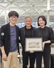 In this Instagram file photo by Naver Corp., Naver founder Lee Hae-jin (L), CEO Choi Soo-yeon (R) and Nvidia Corp. CEO Jensen Huang pose for a photo during a meeting in Santa Clara, California, on June 25, 2024. (PHOTO NOT FOR SALE) (Yonhap)