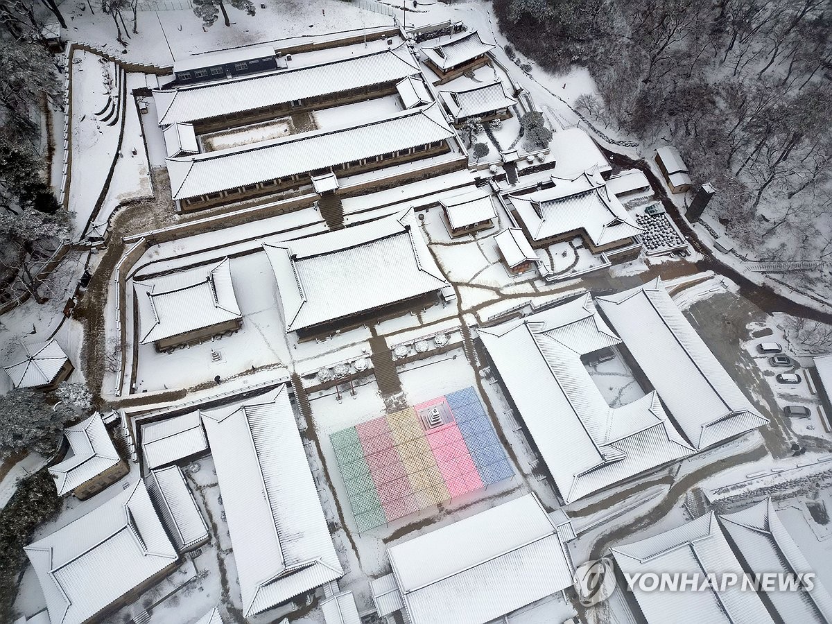 Snow-capped Buddhist temple