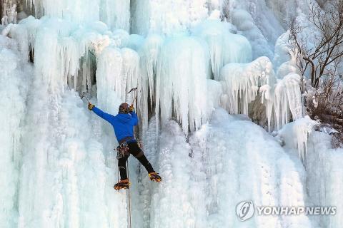 Climbing icy wall