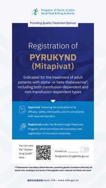 SFDA Announces Registration of Pyrukynd for Treatment of Thalassemia