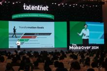 Tieu Yen Trinh, CEO of Talentnet Group, shares its 2024 Report of Vietnam Business Transformation at “The Makeover” conference in HCM City on October 15. — Photo courtesy of Talentnet