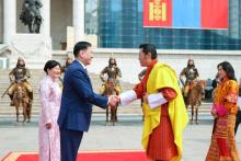 President of Mongolia H.E. Khurelsukh Ukhnaa welcomes King of Bhutan His Majesty Jigme Khesar Namgyel Wangchuck