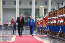 President of Mongolia Khurelsukh Ukhnaa welcomed President of the Swiss Confederation Viola Amherd at Sukhbaatar Square.