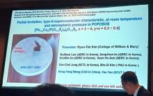 This photo captured from Petr Cermak's account on X, formerly known as Twitter, shows a presentation on PCPOSOS by professor Kim Hyun-tak at an American Physical Society session in Minneapolis on March 4, 2024. (PHOTO NOT FOR SALE) (Yonhap)