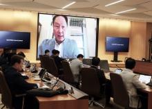 SK Group Chairman Chey Tae-won and other executives attend a meeting to discuss future investment plans at its research center in Icheon, 58 kilometers southeast of Seoul, on June 29, 2024, in this photo provided by the company. (PHOTO NOT FOR SALE) (Yonhap)