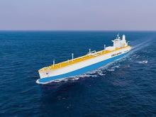 This undated file photo provided by Hanwha Ocean Co. shows a concept image of an ammonia-powered carrier. (PHOTO NOT FOR SALE) (Yonhap)