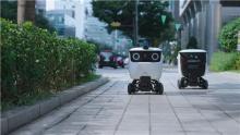 This undated file photo provided by Woowa Brothers Corp. shows its delivery robot "Dilly" on the streets of Seoul in a pilot project. (PHOTO NOT FOR SALE) (Yonhap)