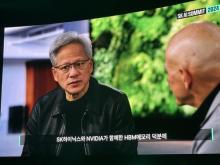 Nvidia Corp. CEO Jensen Huang (L) speaks during an online conversation with Professor David Patterson from UC Berkeley at the SK AI Summit 2024 in Seoul on Nov. 4, 2024. (Yonhap)