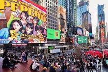 This photo provided by Lotte Wellfood Co. shows a promotional event for Pepero in New York City. (PHOTO NOT FOR SALE) (Yonhap)
