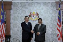 KUALA LUMPUR, May 13 -- Hong Kong Legislative Council President Andrew Leung Kwan-yuen meets Dewan Rakyat Speaker Tan Sri Johari Abdul (right) during a working visit to Parliament Building.
