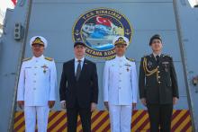 PORT KLANG, May 13 -- Turkish Ambassador to Malaysia Emir Salim Yuksel poses for a group photo after welcoming arrival of Turkish navy corvette, TCG Kinaliada (F-514) which made a port visit at Malaysia’s Port Klang Cruise Terminal on Monday. -- photo 