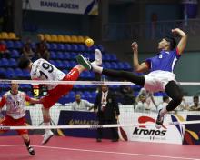 KUALA LUMPUR May 21 -- Malaysian player Noraizat Nordin during the match against the South Korean team in the quarter-finals of the doubles event at the Sepak Takraw World Cup 2024 at the Titiwangsa Stadium on Tuesday.  The result of the match Malaysia won 15-11, 15-17 and 15-8.  -- photoBERNAMA