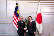 Malaysian Prime Minister Anwar Ibrahim with his counterpart Fumio Kishida on a Bilateral Meeting during 29th International Conference on the Future of Asia: Asian Leadership in an Uncertain World (Nikkei Conference) at Prime Minister’s Office in Tokyo, Thursday.
