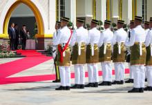 KUALA LUMPUR, April 16 -- His Majesty Sultan Ibrahim, King of Malaysia, accompanies Chinese President Xi Jinping during the state welcome ceremony in conjunction with his state visit at the Istana Negara, today.  Also present was Prime Minister, Datuk Seri Anwar Ibrahim.  --fotoBERNAMA (2025) COPYRIGHT RESERVED