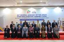 Prime Minister Anwar Ibrahim poses for a photo after officiating the 46th General Assembly of the ASEAN Inter-Parliamentary Assembly (AIPA) at the World Trade Centre Kuala Lumpur on Thursday