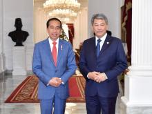 Indonesian President Joko Widodo and Malaysian Foreign Minister Mohamad Hasan (right)