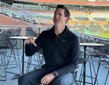 Pete Putila, general manager of the San Francisco Giants, speaks with South Korean reporters at Scottsdale Stadium in Scottsdale, Arizona, on Feb. 15, 2024. (Yonhap)