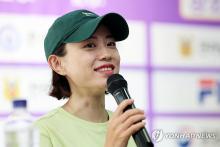 South Korean pistol shooter Kim Ye-ji speaks during a press conference at Jeollanamdo International Shooting Range in Naju, South Jeolla Province, on Aug. 20, 2024. (Yonhap)