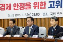 Acting President Choi Sang-mok (C) speaks during a meeting between government officials and ruling party lawmakers at the National Assembly on Jan. 8, 2024. (Yonhap)