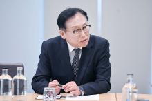 Trade Minister Cheong In-kyo speaks in an interview with Yonhap News Agency in Belgium on March 10, 2025, in this photo provided by his office. (PHOTO NOT FOR SALE) (Yonhap)