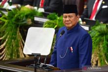 President Prabowo Subianto delivers his inaugural speech at the Nusantara Building, Jakarta, on Sunday (October 20, 2024). (ANTARA FOTO/Rivan Awal/aww/rst)