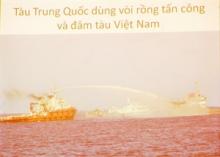 Chinese ships fire water cannon and ram into Vietnamese ships. Source: VNA