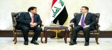 PM, Muhammad Shiaa Al-Sudani ( right ) receives the Speaker of the Pakistani National Assembly, Raja Pervez Ashraf ( left)