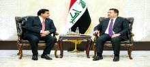 PM, Muhammad Shiaa Al-Sudani ( right ) receives the Speaker of the Pakistani National Assembly, Raja Pervez Ashraf ( left) 