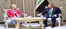 Interior Minister Abdul Amir Al-Shammari (right), the Spanish Ambassador to Iraq, Alicia Rico Perez del Pulgar, (left)
