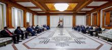 President of the Republic Abdul Latif Jamal Rashid (middle) receives the Secretary-General of the Council of Arab Economic Unity, Ambassador Mohammadi Ahmed Al-Ni and his accompanying delegation