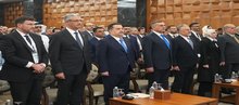 PM, Al-Sudani (third from the left), Oil Minister Abdul Ghani Hayyan to his right, and Basra Governor Asaad Al-Eidani to his left