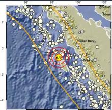 A map of the epicenter of the 6.7-magnitude earthquake that hit South Nias District, North Sumatra Province, on March 14, 2022. (ANTARA/BMKG)